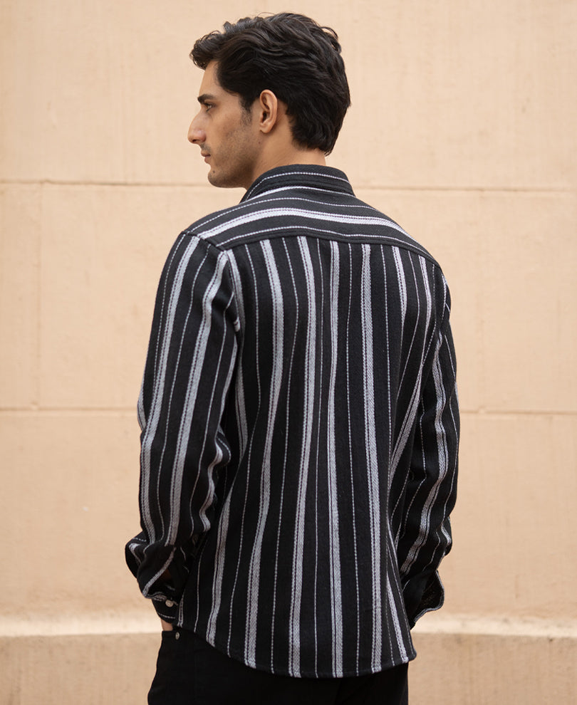 Black Structured Stripe Shirt.