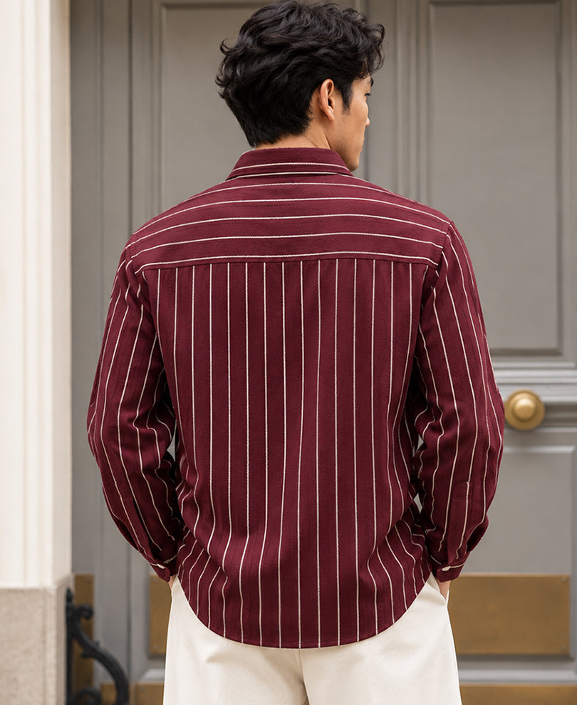 Wine Structured Stripe Overshirt