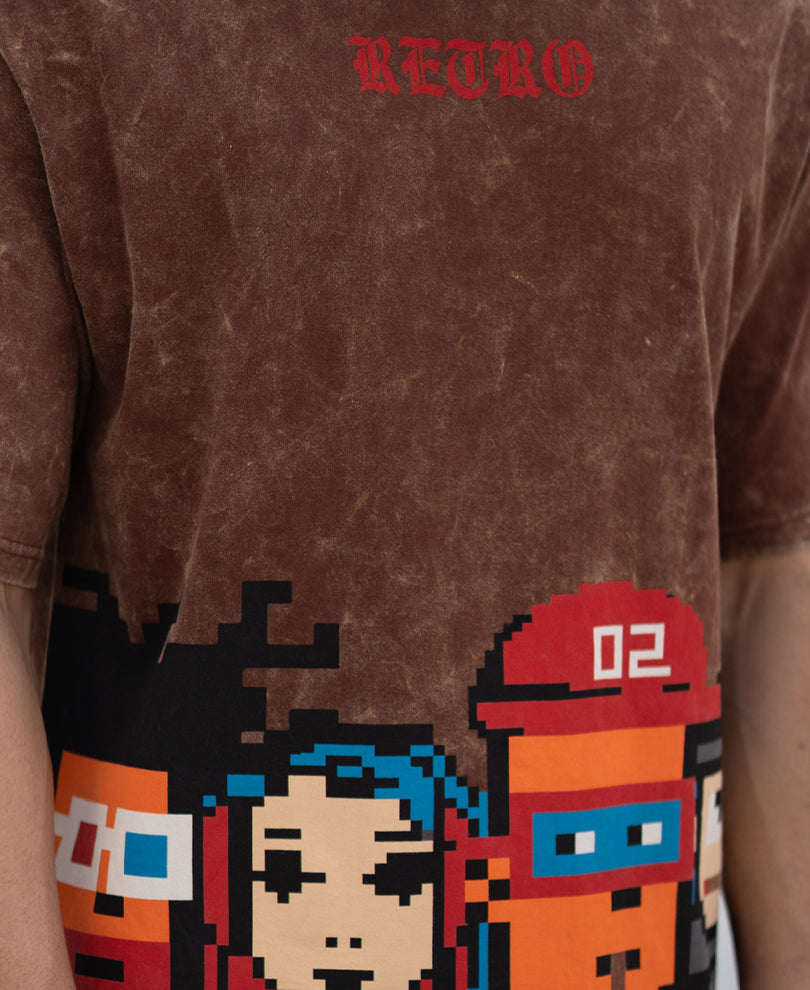 Brown Washed Lego Print T-Shirt.