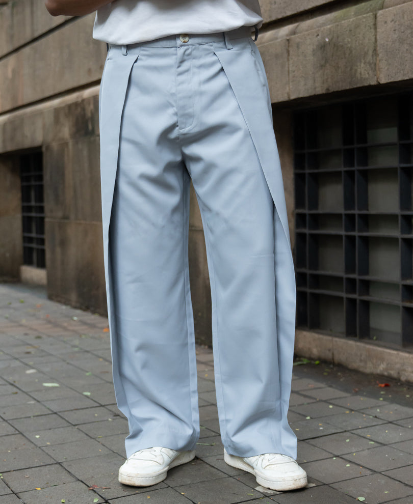 Grey Pleated Baggy Trousers