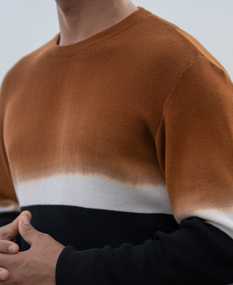 Brown And Black Stripe Knit T-Shirt.