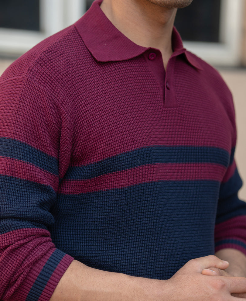 Wine Stripe Knit T-Shirt.