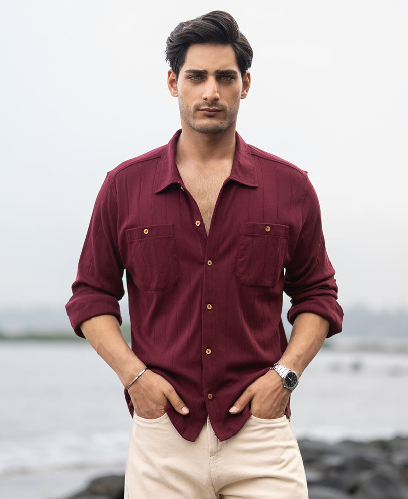 Wine Striped Knitted Shirt.