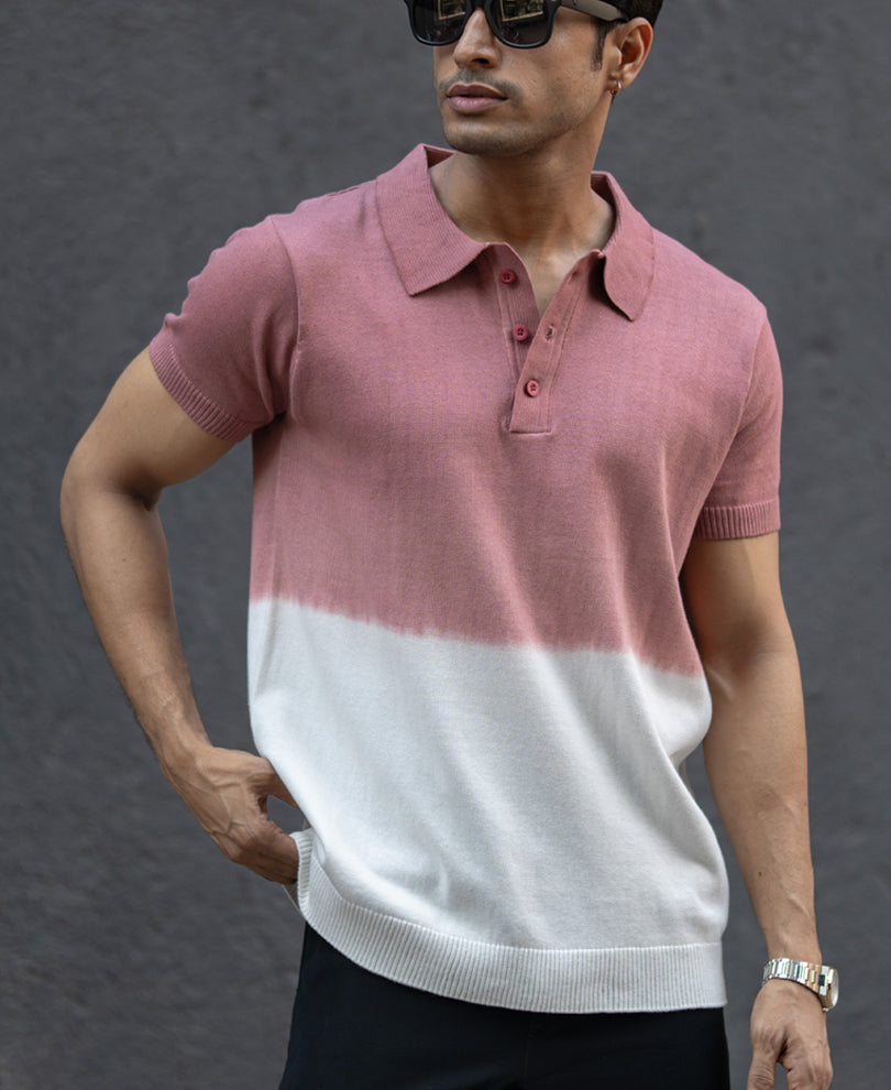 Brick Ombre Knit Polo T-Shirt.