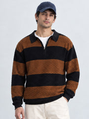 Black & Brown Knitted Stripe T-Shirt 100% Cotton
