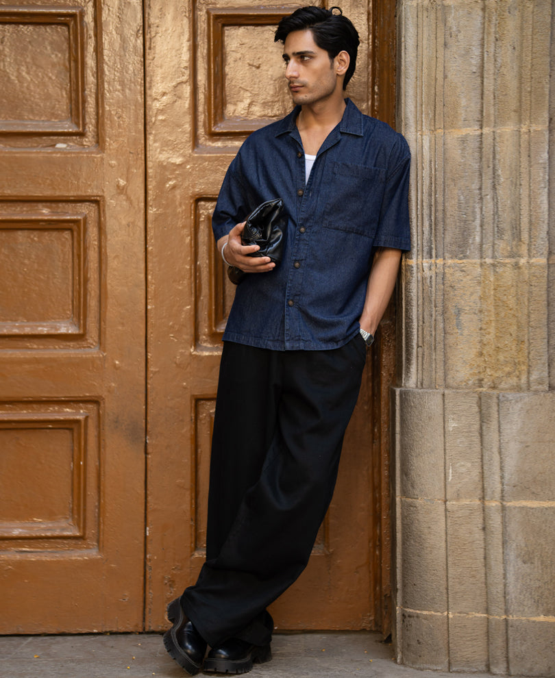 Indigo Cuban Collar Denim Shirt