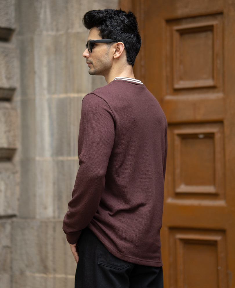 Brown Knit Embroidered T-Shirt