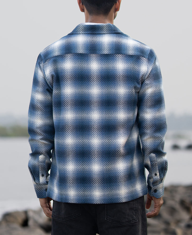 Blue Structured Checks Overshirt.