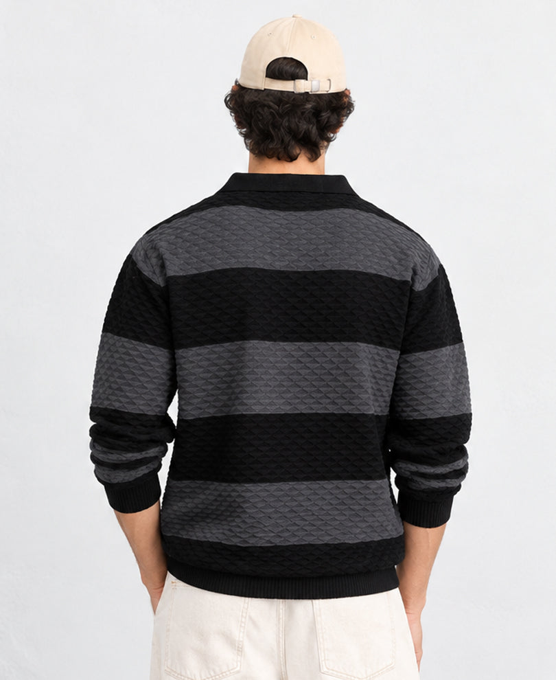 Grey & Black Knitted Stripe T-Shirt 100% Cotton