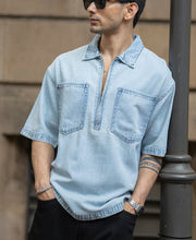 Washed Blue Boxy Fit Kurta Shirt.