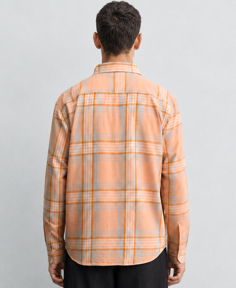 Light Peach Printed Checks Shirt