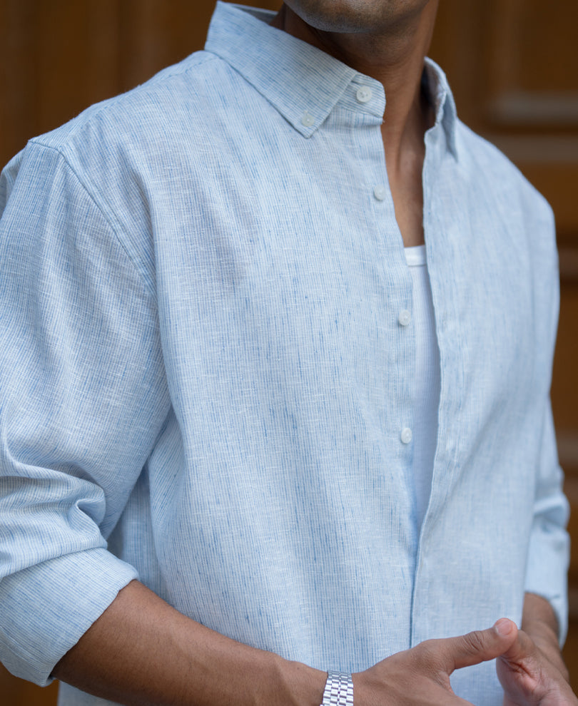 Blue Slub Stripe Shirt.