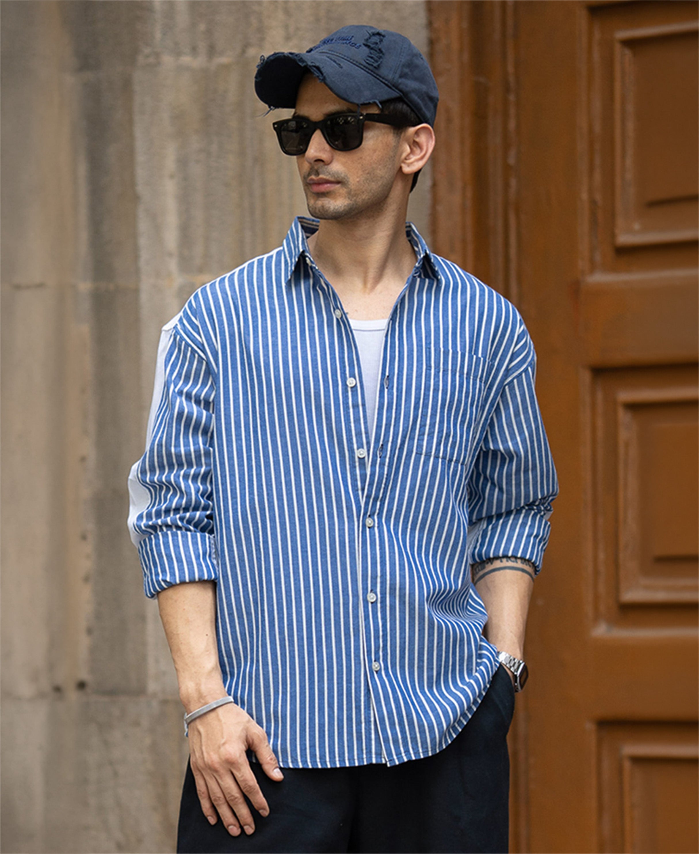 Blue Stripe Shirt With Contrast Back 100% Cotton