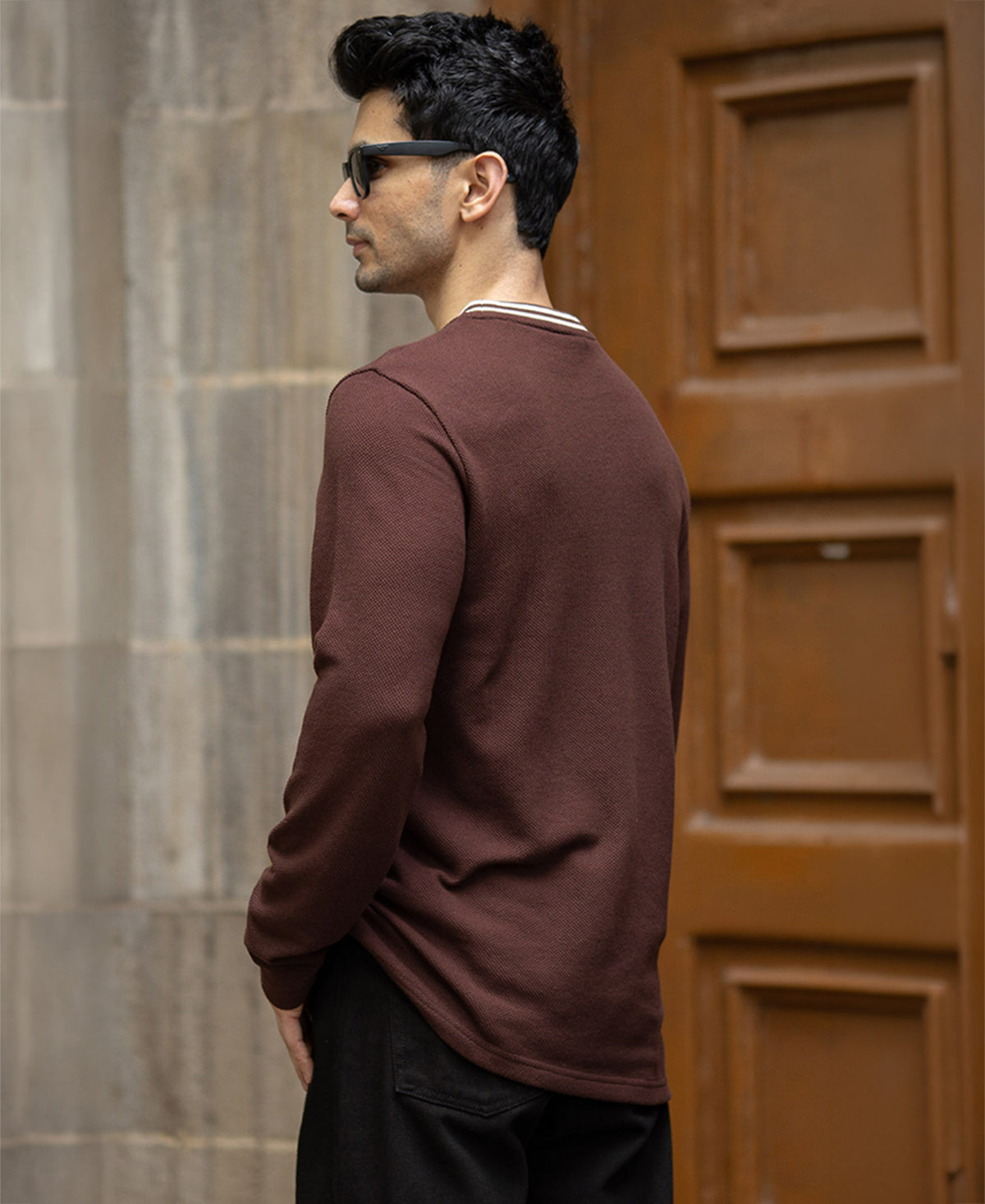Brown Knit Embroidered T-Shirt