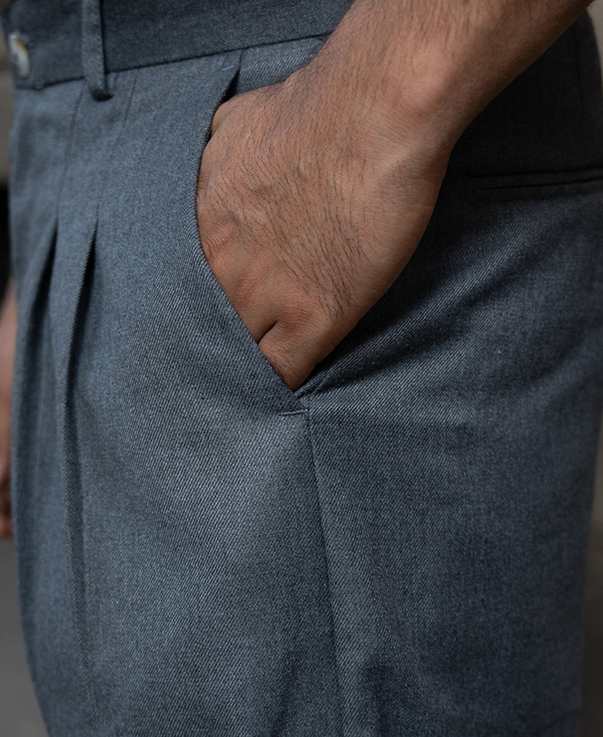 Grey Pleated Baggy Trousers