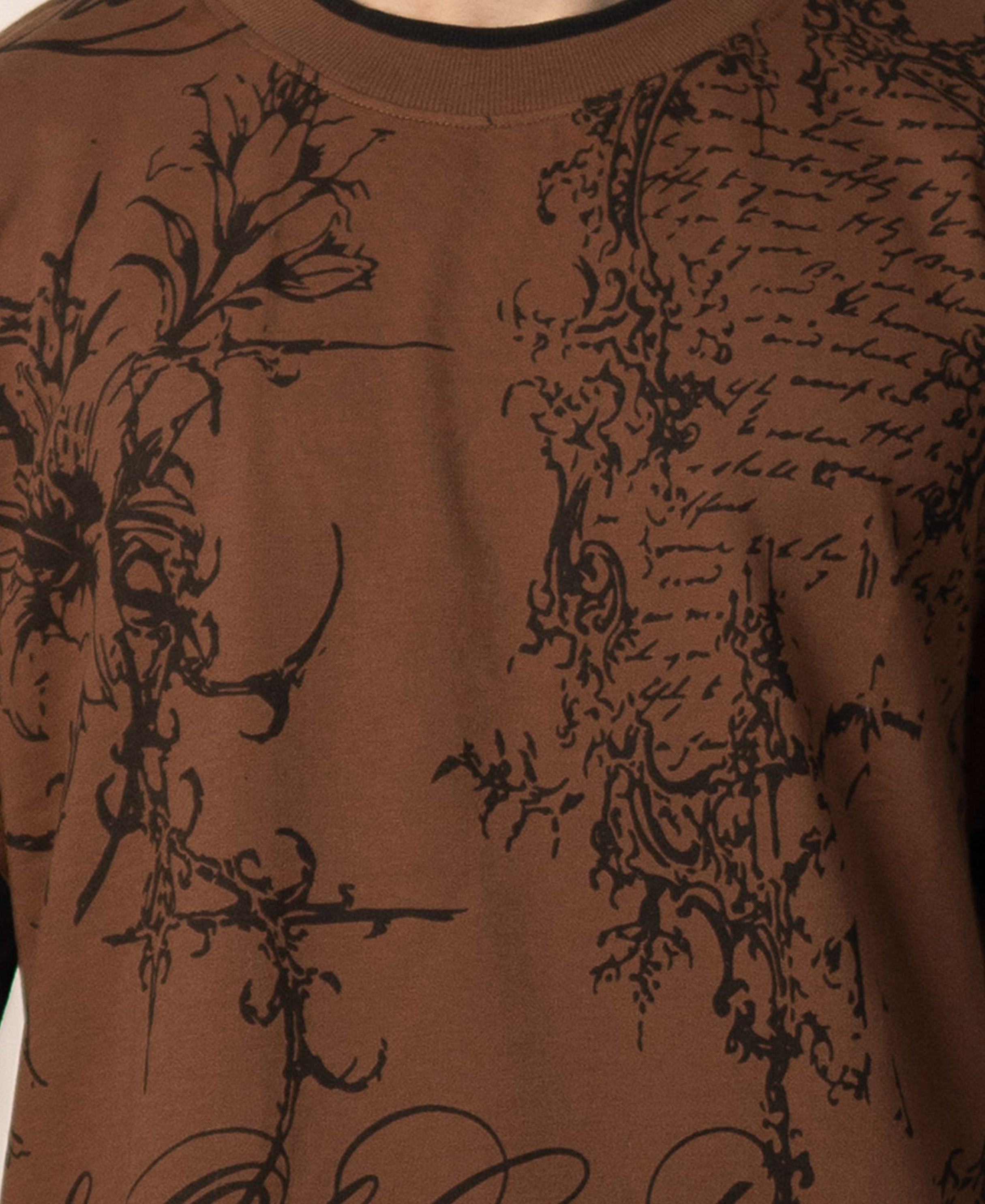 Brown Double Layered Printed T-Shirt 100% Cotton