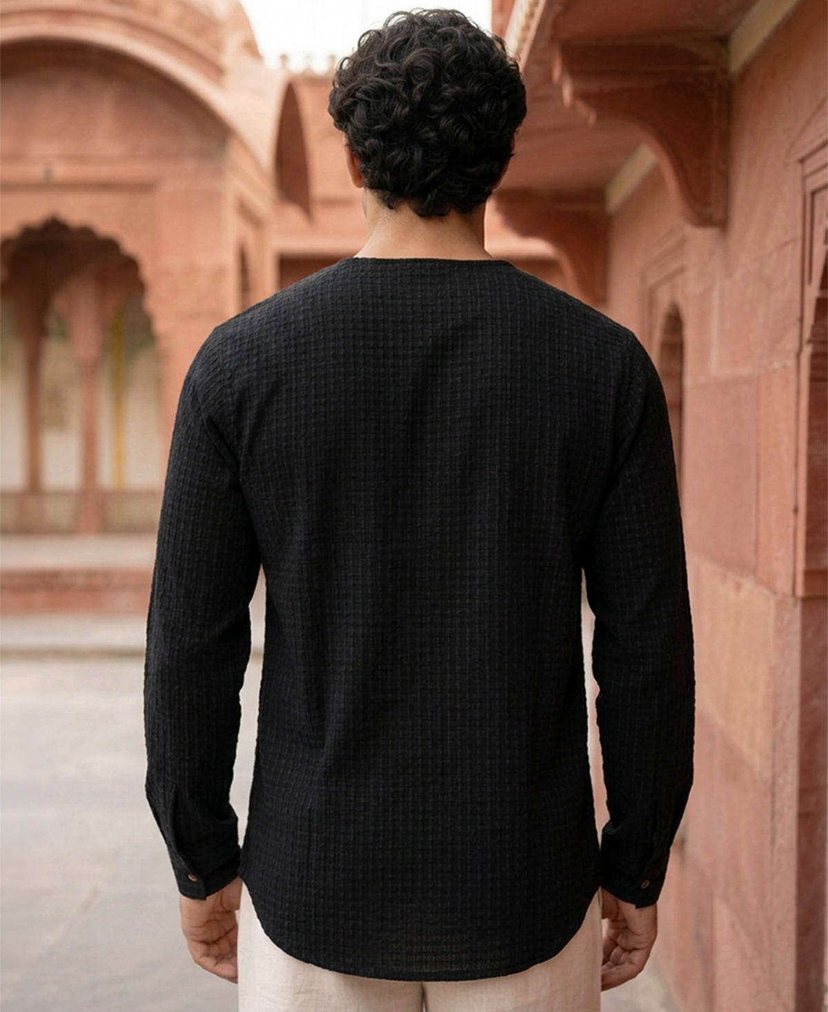 Black Seersucker Kurta Shirt