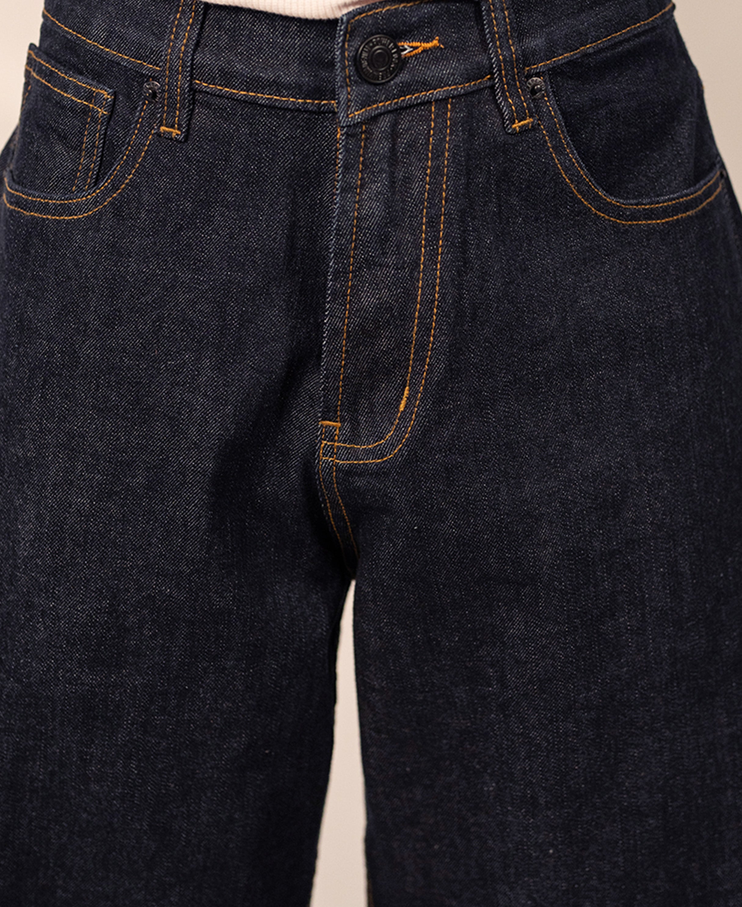 Dark Blue Barrel Fit Jeans