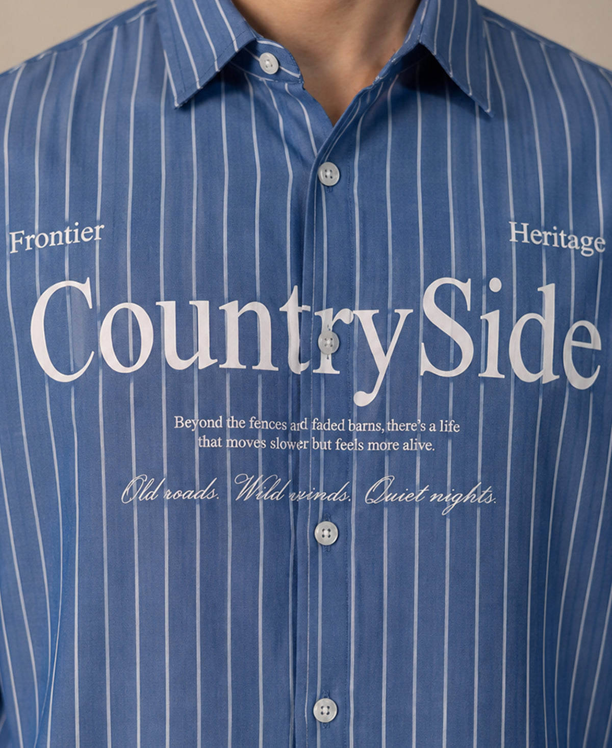 Printed Blue Stripe Shirt 100% Cotton
