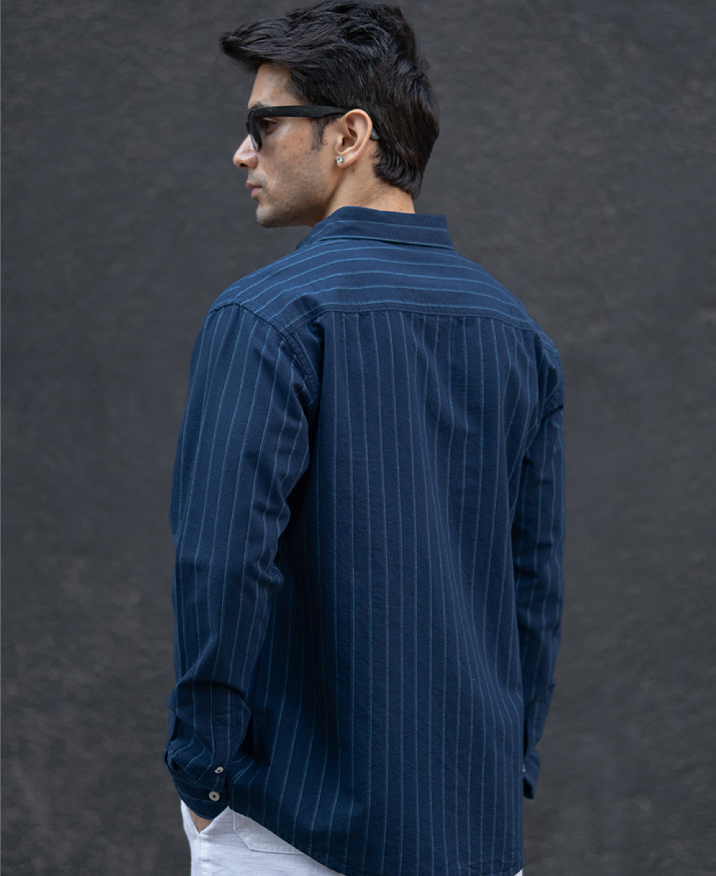 Navy Oxford Stripe Shirt 100% Cotton