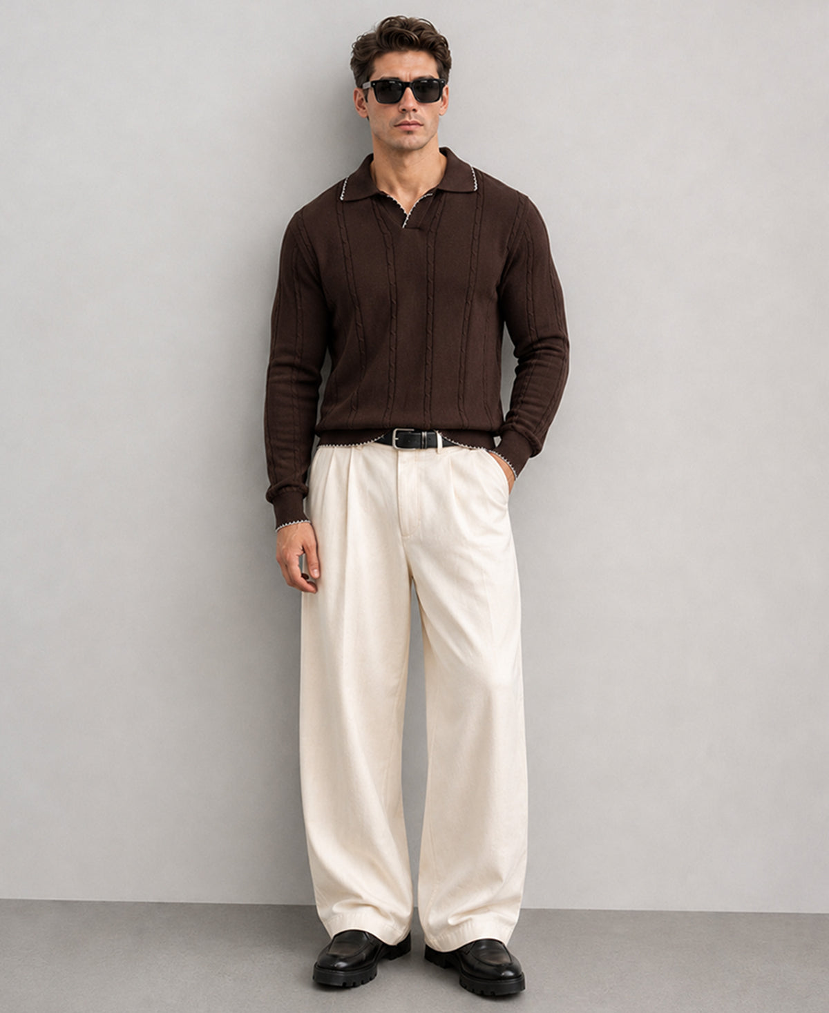 Brown Cable Knit T-Shirt 100% Cotton