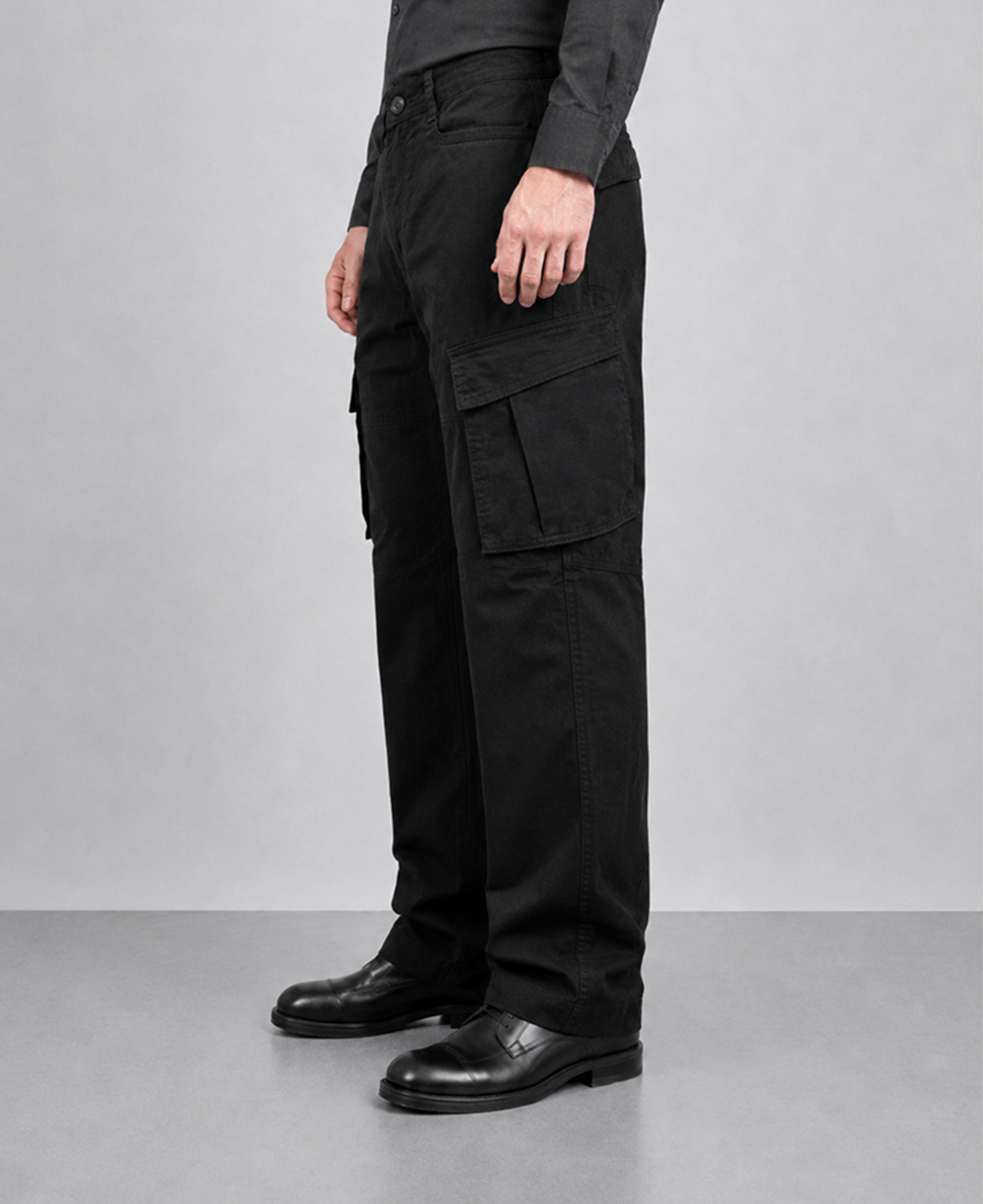 Black Regular Fit Cotton Utility Cargo Pant