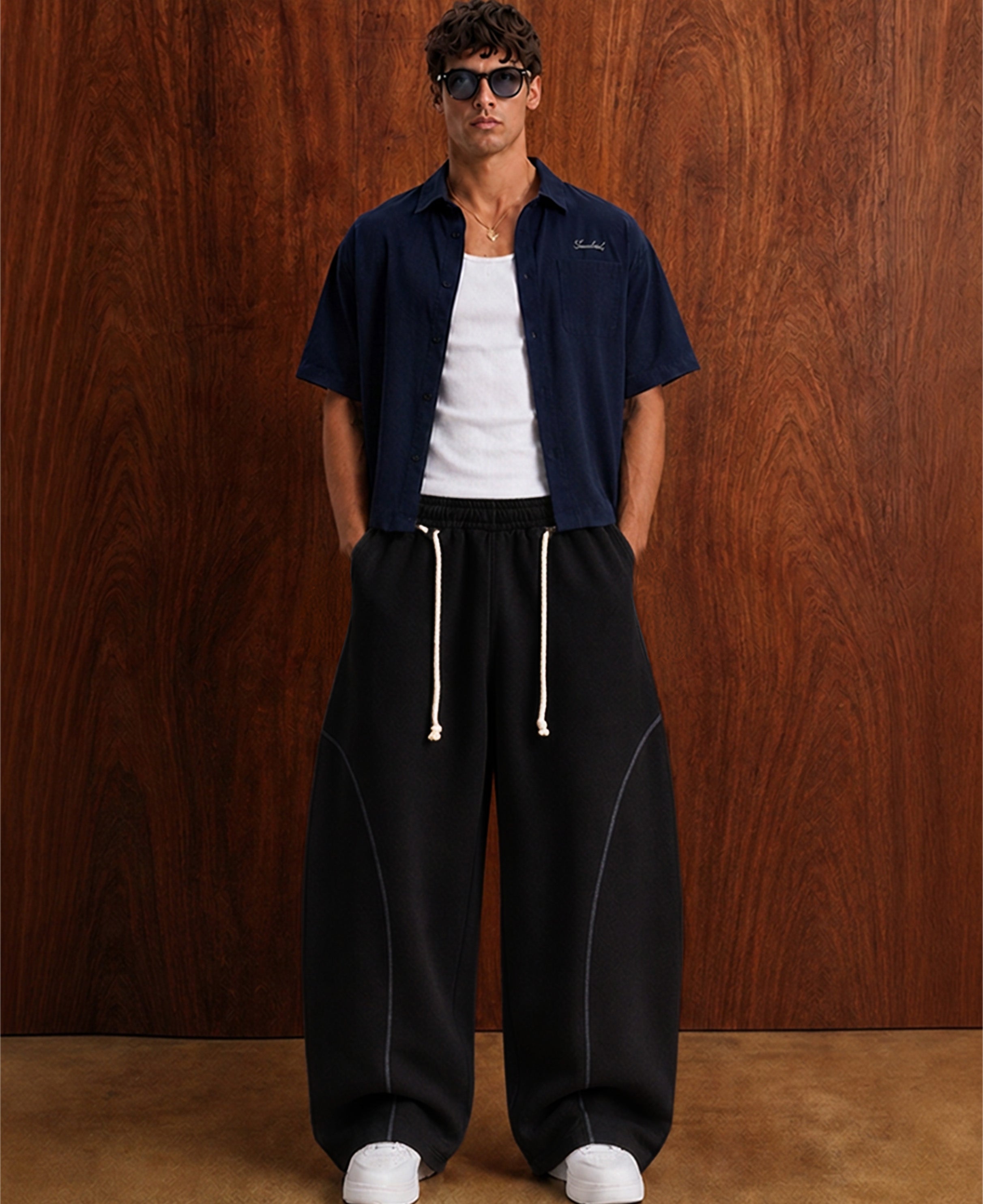 Black Paneled Baggy Trackpant