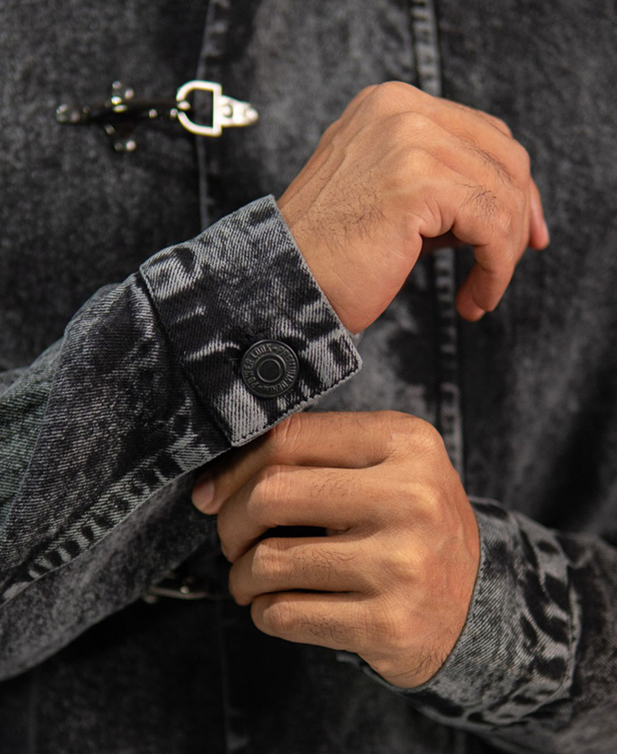 Black Denim Jacket With Fireman Clasps