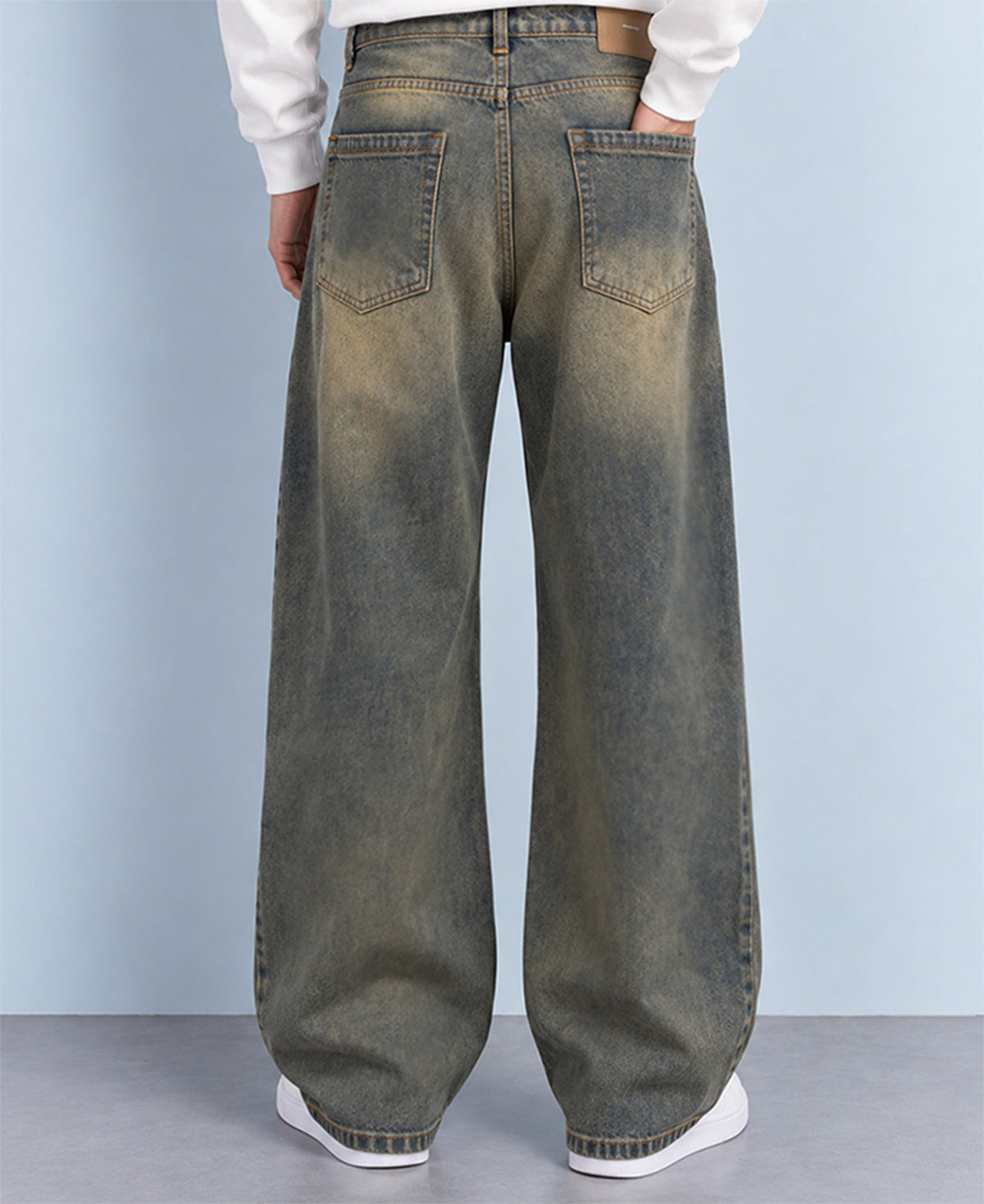Tinted Blue Distressed Baggy Fit Jeans