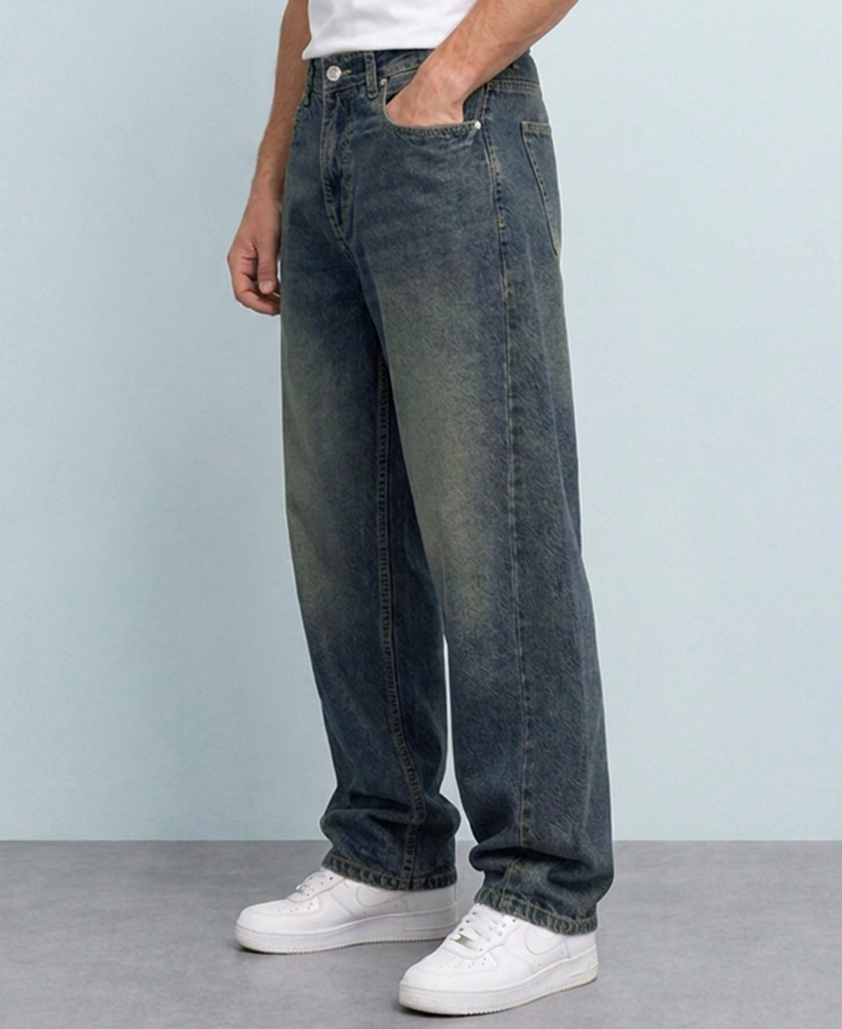 Mid Blue Barrel Fit Jeans