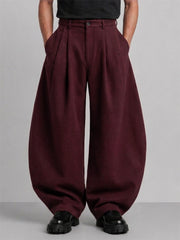 Wine Pleated Knit Pants