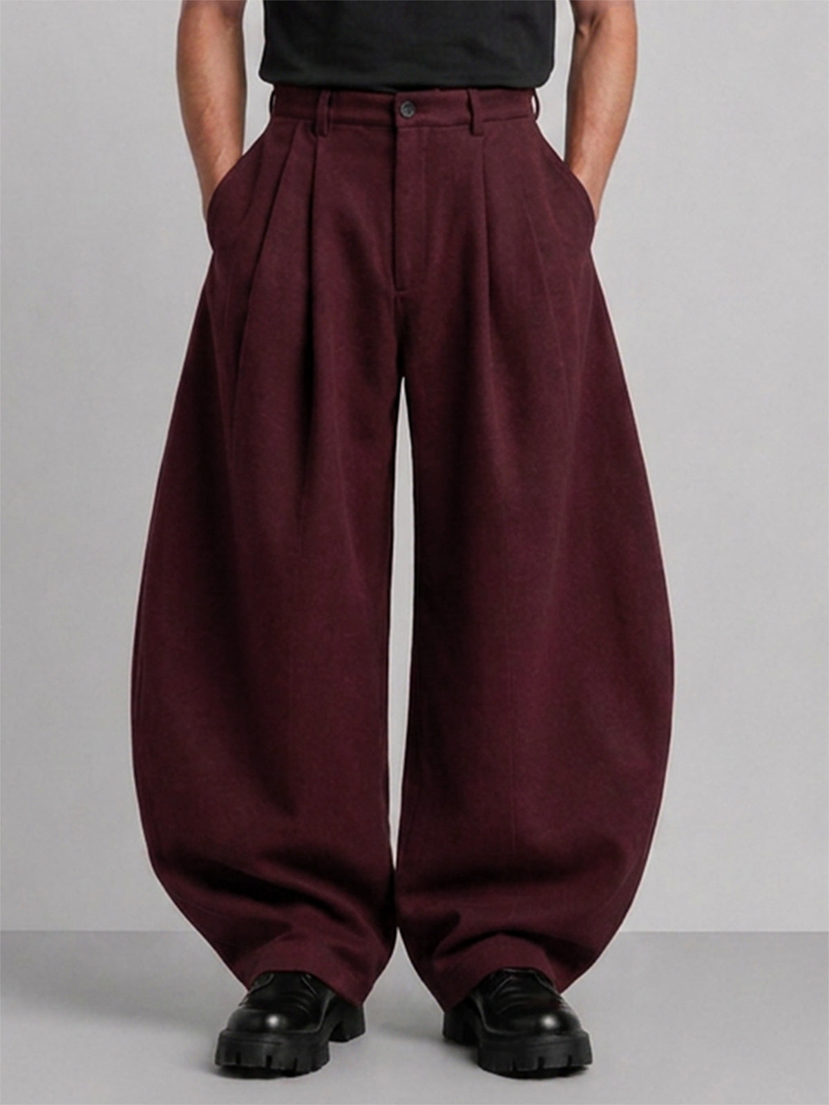 Wine Pleated Knit Pants