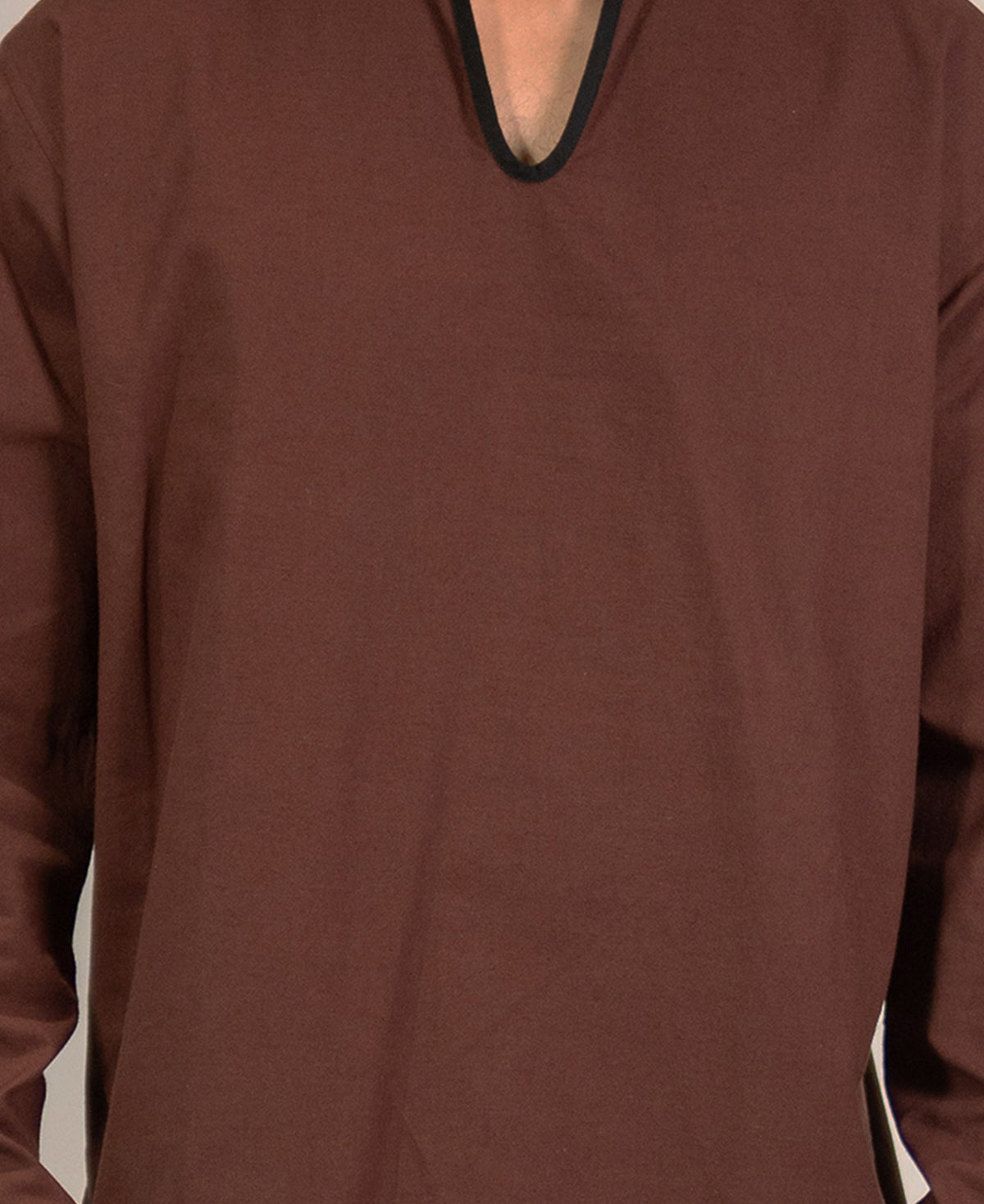 Brown Contrast Detail Kurta Shirt