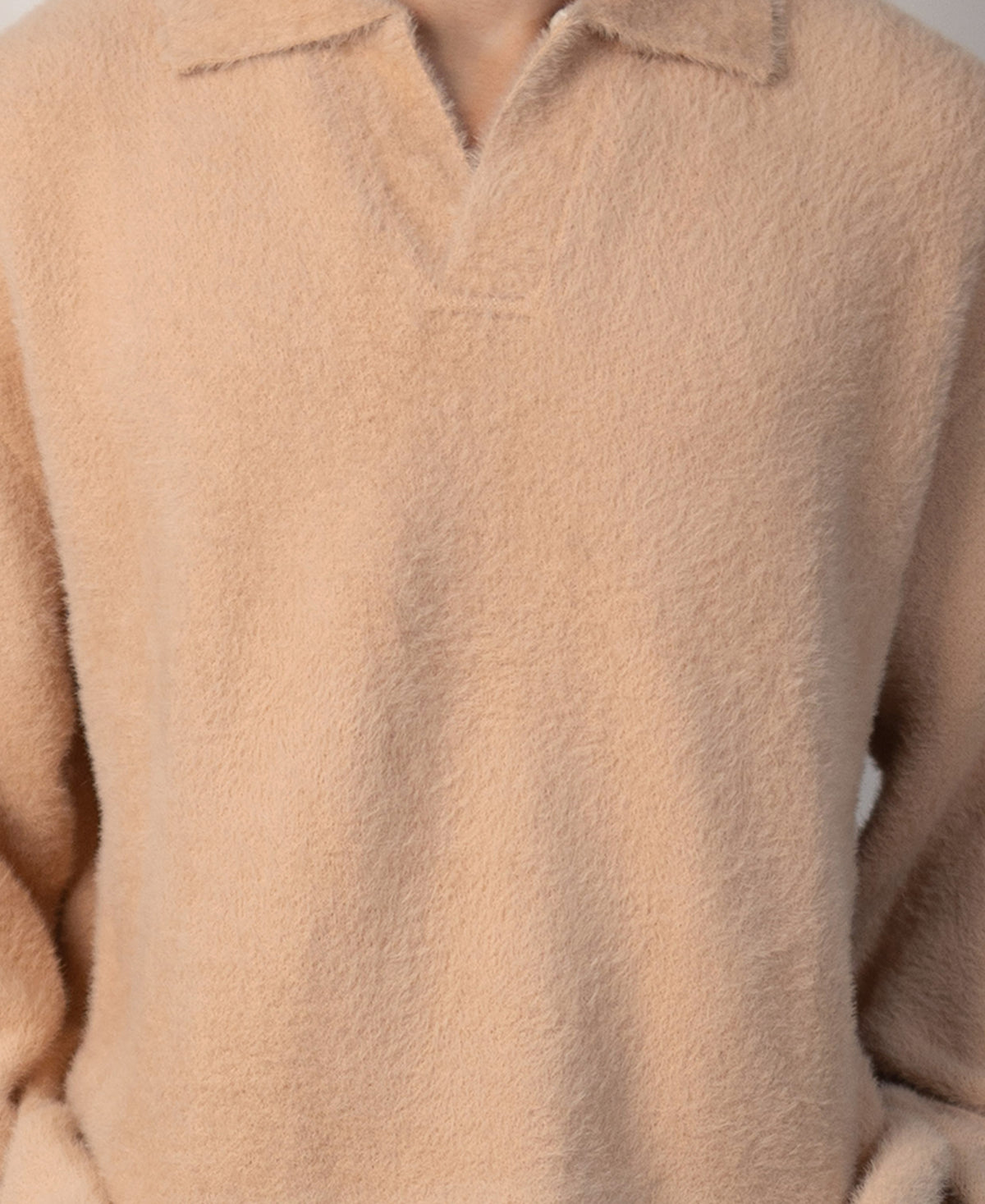 Beige Fuzzy Polo Neck Sweater