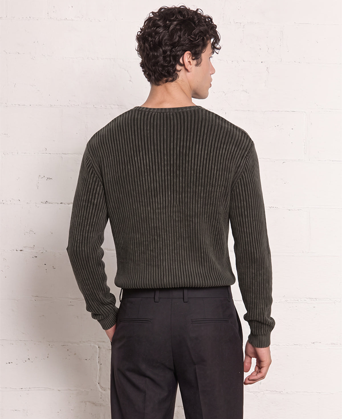 Black Washed Rib Knit T-Shirt 100% Cotton