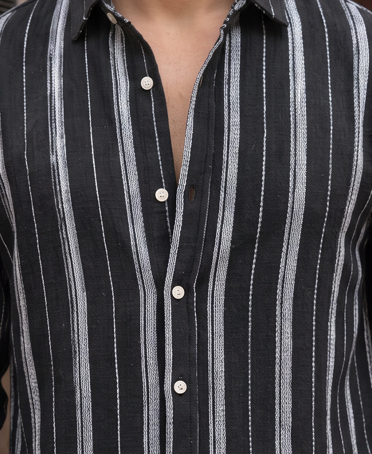 Black Structured Stripe Shirt
