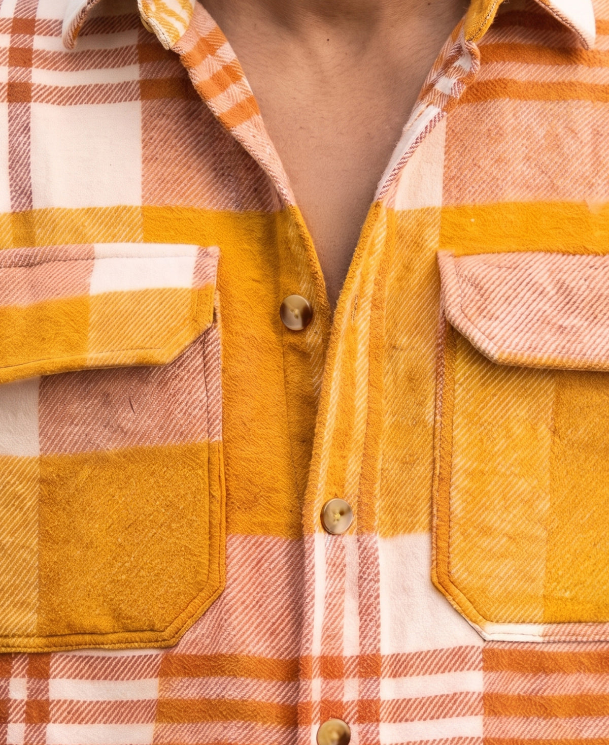 Mustard Pocket Checks Oversize Drop Shoulder Shirt