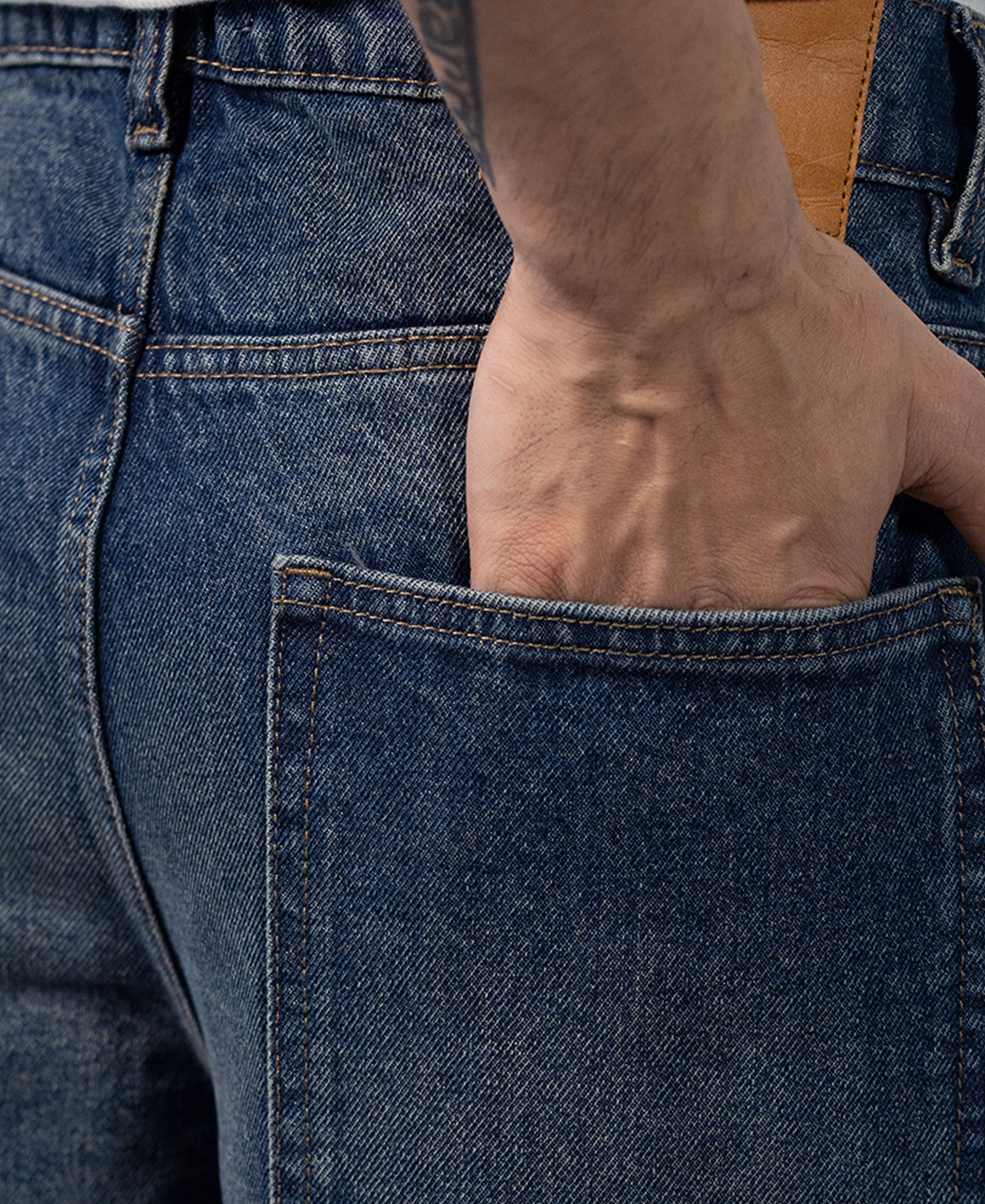 Blue Panelled Barrel Fit Jeans