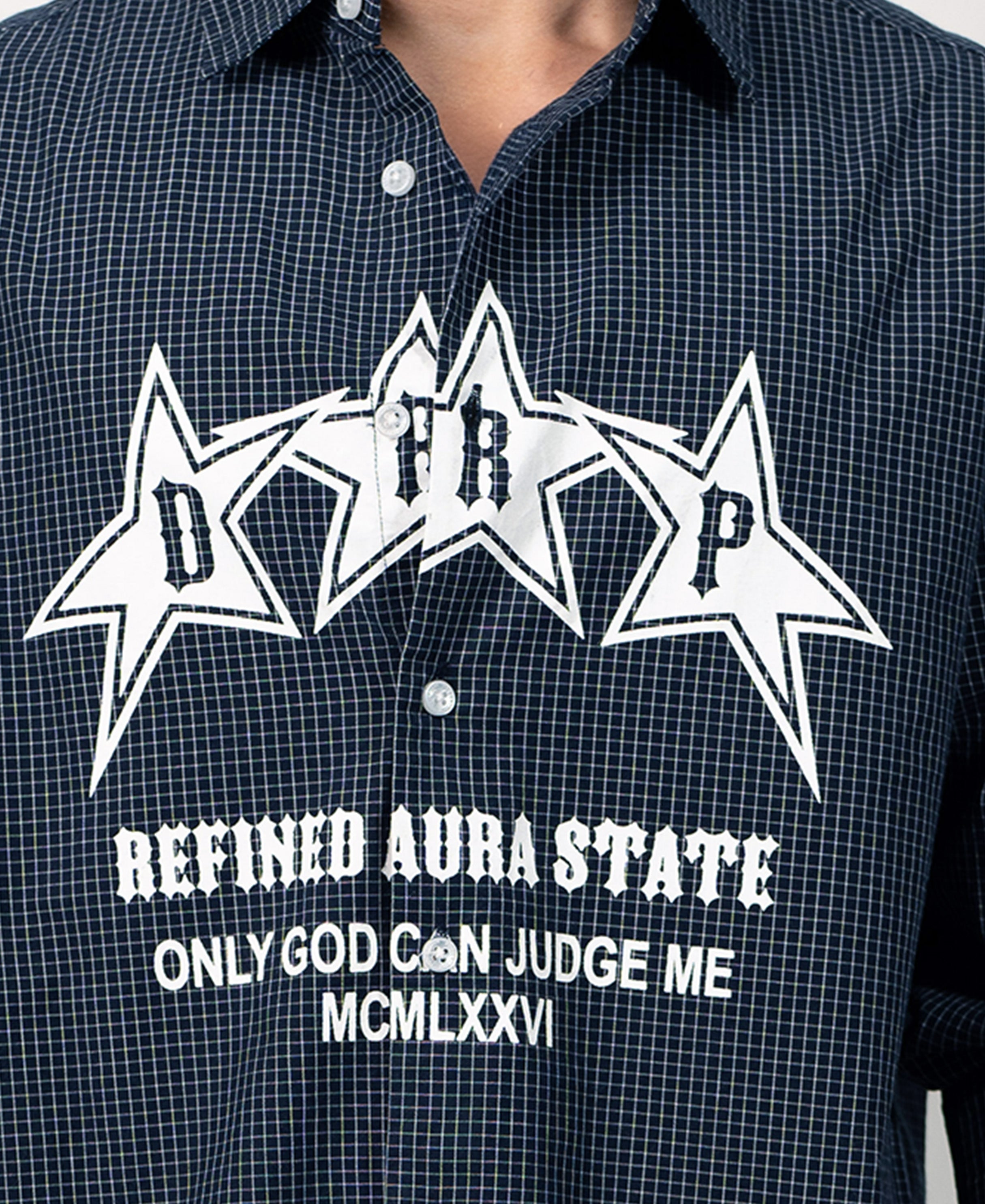 Navy Micro Checks Printed Shirts