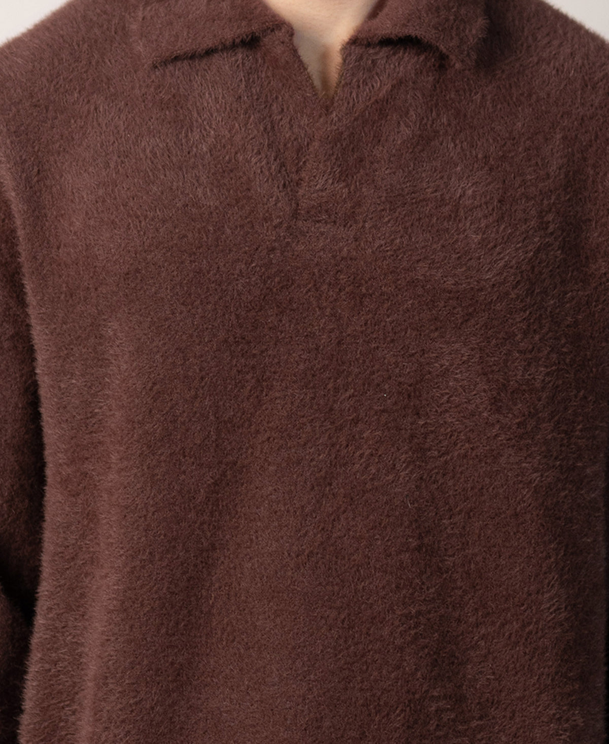 Brown Fuzzy Polo Neck Sweater