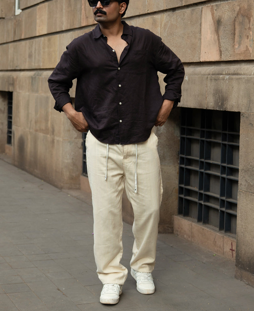 Natural Cotton Structure Trousers.
