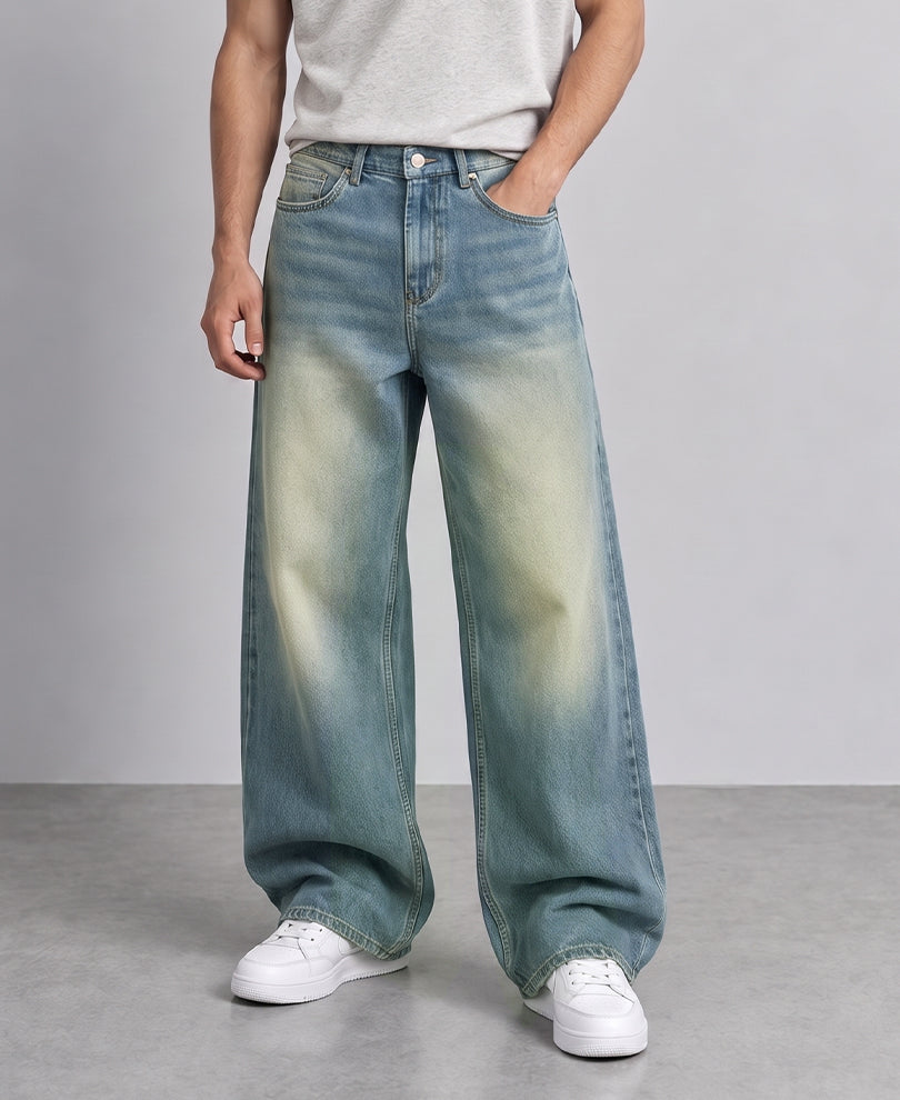 Tinted Blue Washed Baggy Denim Jeans
