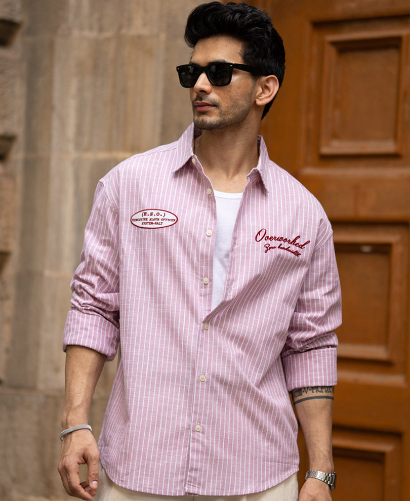 Light Pink Embroidered Stripe Shirt 100% Cotton