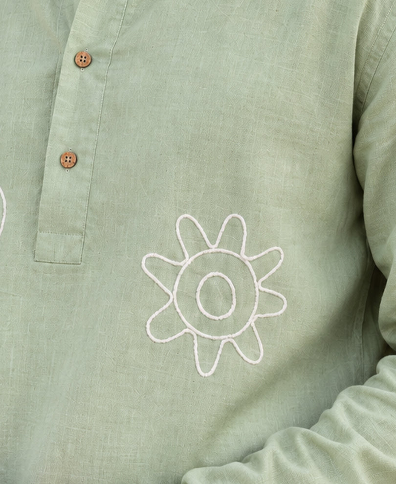 Sage Embroidered Linen Blend Shirt