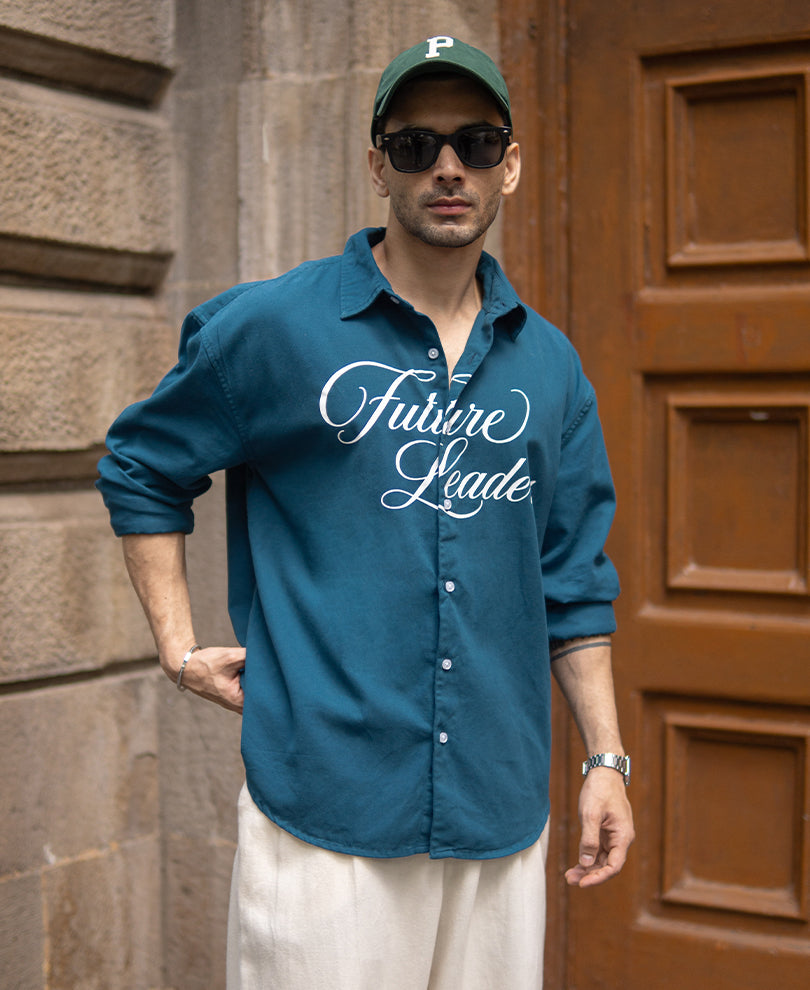 Blue Printed Structured Shirt