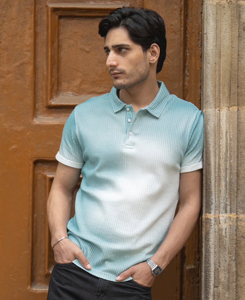 Aqua Blue Sprayed Polo T-Shirt.