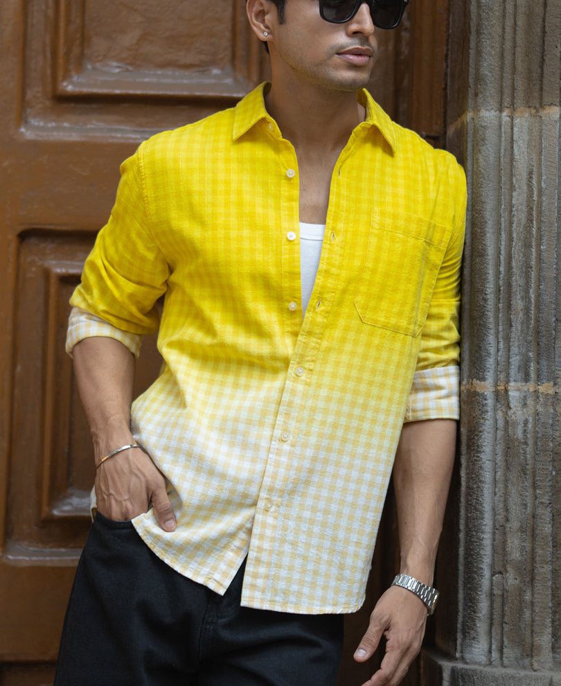 Yellow Ombre Checks Shirt.