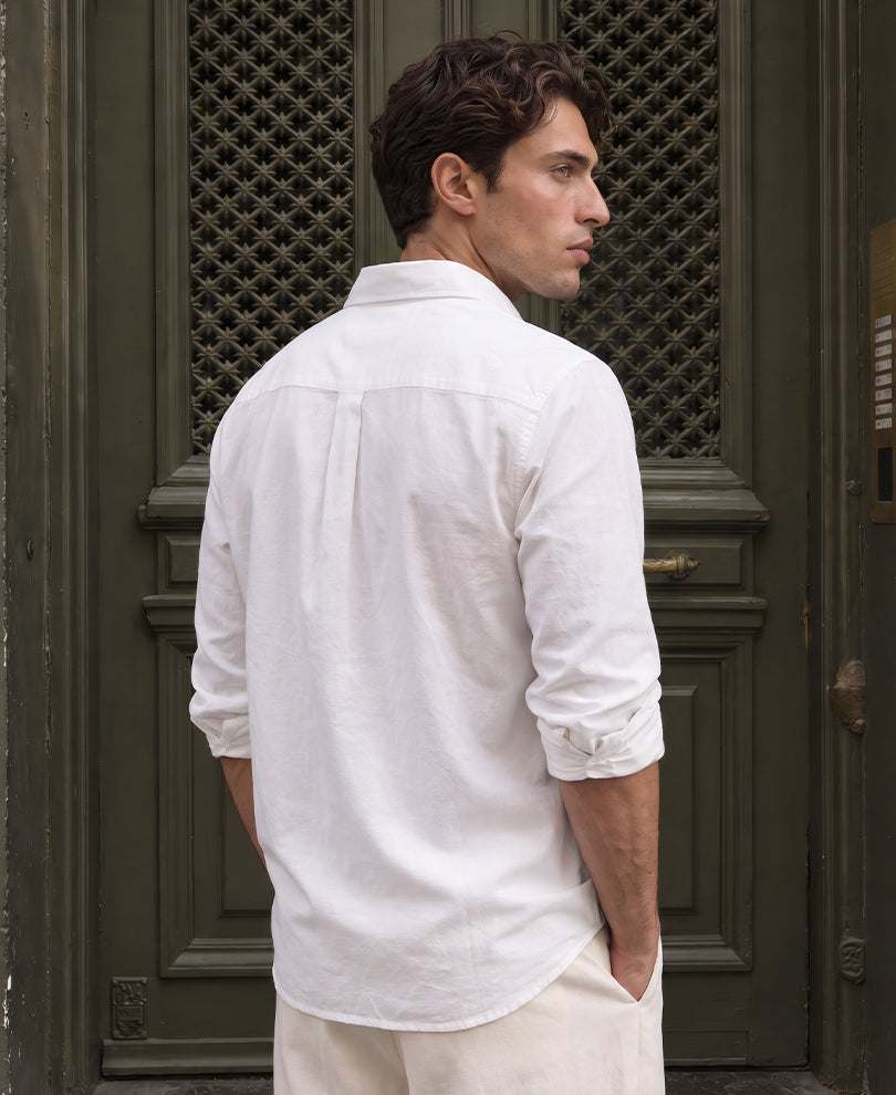 White Embroidered Patch Linen Shirt