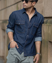 Indigo Denim Overshirt With Pockets.