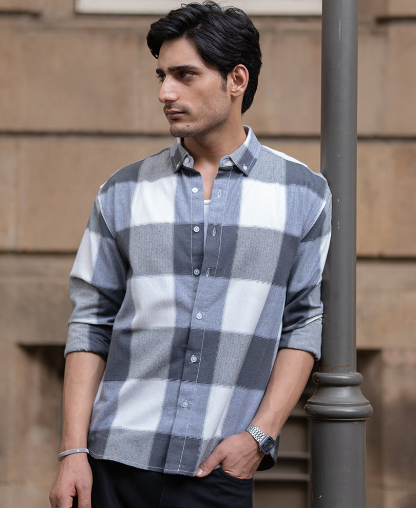 Grey Structured Checks Shirt.